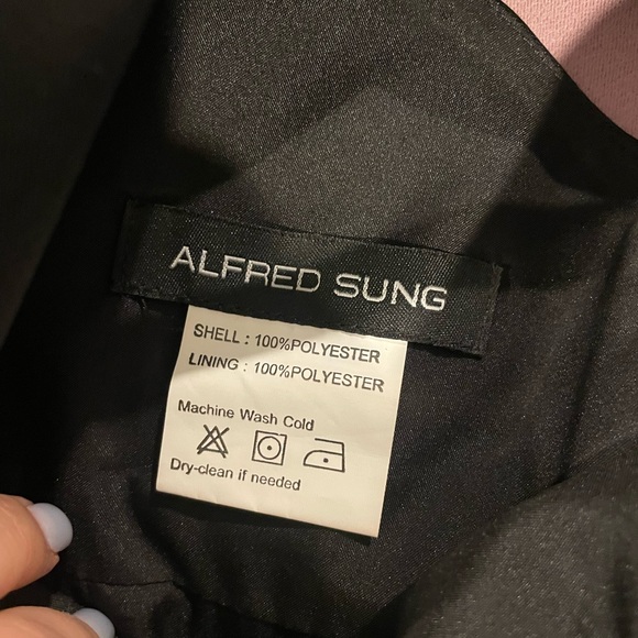 Alfred Sung Halter Satin Tumpet High Slit Gown Dress - Picture 6 of 6